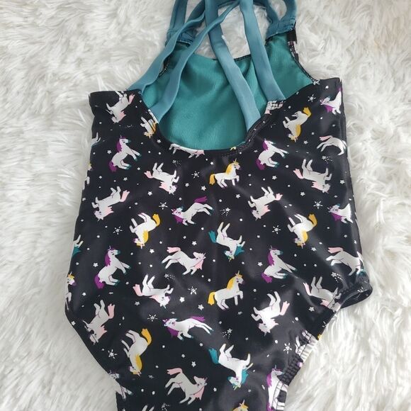 Cat & Jack Toddler Girl's Size 2T Black and Teal Unicorn One Piece Bathing Suit - Picture 5 of 7